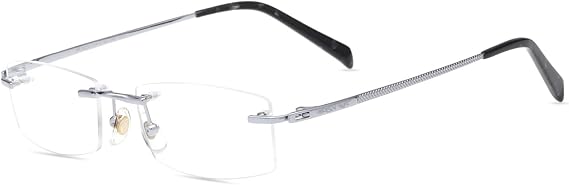 HELES Men's Rimless Pure Titanium Eyeglasses Frame Rectangular Optical Eyewear Frames