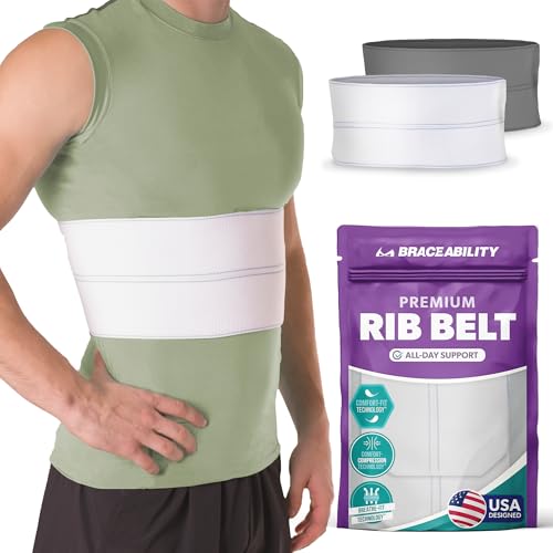 BraceAbility Broken Rib Brace for Men and Women - Rib Protector Compression Wrap, Chest Support Belt for Bruised, Fractured, Dislocated Ribs, Costochondritis Relief, Sternum Brace Male - White