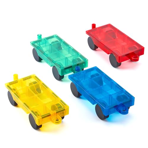 Gemmicc 4 PCS Magnetic Car Set,Magnet Construction Vehicle,Magnet Car Truck Compatible with Magnetic Tiles,STEM Educational Toys for Boys and Girls