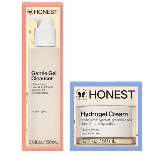 Honest Beauty Gentle Gel Everyday Face Cleanser  Moisturizing Hydrogel Cream Bundle | Vegan  Safe for Sensitve Skin | 5 fl oz, 1.7 fl oz