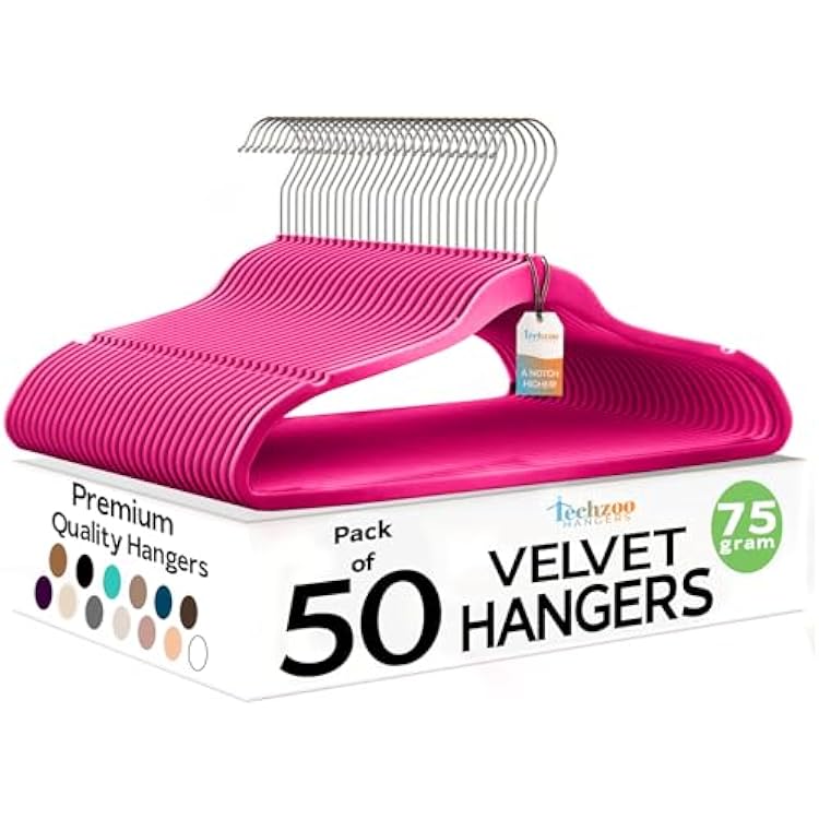 Premium Velvet Hangers 50 Pack Ultra Thin Non Slip Adult Felt Space Saving Suit Hanger for Closet Heavy Duty Coat Pants Jackets Dress Hangers 360 Swivel Hook Hold Upto 10 lbs Dark Pink
