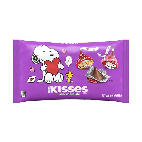 HERSHEYS KISSES Milk Chocolate Snoopy and Friends, Valentines Day Candy Bag, 9.5 oz