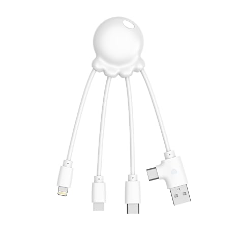 Xoopar Charger 4 in 1 Multi USB Cable – Octopus (White, Octopus (Ocean-Recycled Plastic))
