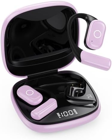 Ear Buds Open Ear Headphones Wireless Earbuds 80Hrs Playtime Bluetooth Ear Buds with Earhooks Bluetooth 5.4 Touch Control Air Conduction Sport Headsets IPX7 Waterproof Earphones for Running Pink