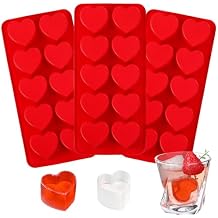 Hushee 3 Pack Heart Shaped Ice Cube Tray Heart Ice Cube Molds Valentine Silicone Molds for Chocolate, Candy, Fudge, Cake Pop(Red)