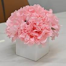 LADADA Fake Flowers in Ceramic Vase,Faux Hydrangea Flower Arrangements for Home Decor Artificial Flowers with Vase