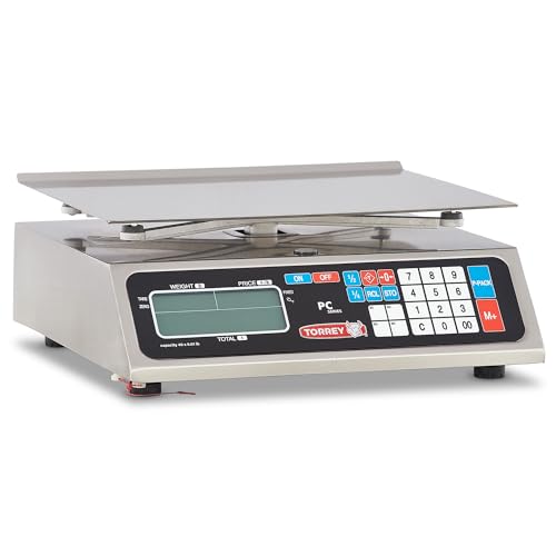 TORREY PC40L Electronic Price Computing Scale, Rechargeable Battery, Stainless Steel Construction, 100 Memories, 8 Direct Access Keys, 40 lb