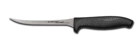 Dexter-Russell 24303B SofGrip Utility Knife, 5.5" Scalloped Edge, Narrow Blade, High-Carbon Steel, Non-Slip Rubber Grip, Black, Ergonomic Design Handle, Made in USA