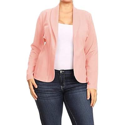 Womens Plus Size Casual Long Sleeves Open Front Office Work Wear Solid Blazer Jacket