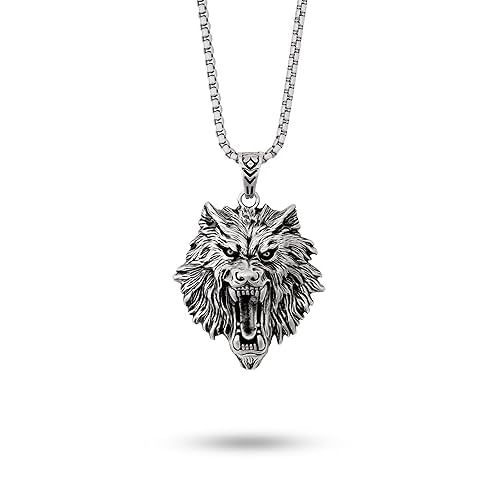 HAQUIL Wolf Necklace for Men Viking 3D Wolf Nordic Necklace Stainless Steel Fashion Handmade Pendant Necklace Men Jewelry Gift