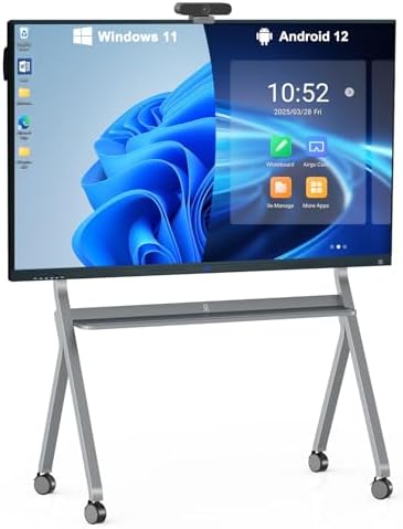 Smart Board, 75'' 4K Touchscreen Interactive Whiteboard with AI Camera, Built in Dual System All in One Digital Whiteboard for Classroom Office Home