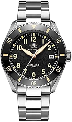 ADDIESDIVE Diver Watch Automatic Steel 200M Waterproof Black Textured Dial Luminous Sapphire Glass