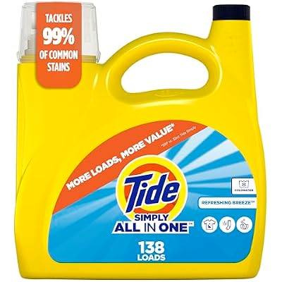 Tide Simply Liquid Laundry Detergent, Refreshing Breeze Scent, 138 Loads, 182 fl oz, All-In-One Detergent