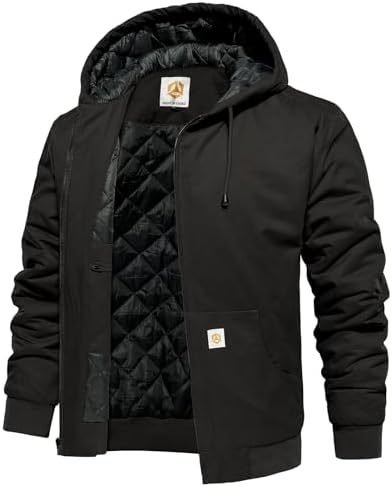 CARWORNIC Mens Winter Hooded Active Jacket with Warm Quilted-Lined Cotton Outdoor Workwear Coats