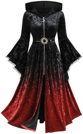 ROSE GAL Plus Size Women Gothic Halloween Costume Coat Hooded Ombre Velvet Bell Sleeve Zip Closure Goth Trench Coat