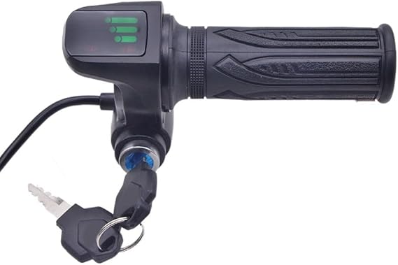 E-Bike Throttle Grip 48V with LCD for battery Voltage Display and Key Start 5 Pin Interface Compatible with Electric Bicycle Scooter Tricycle 22mm Handlebar(keys start)