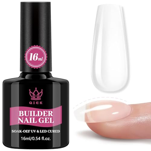 Builder Nail Gel, 7-in-One Builder for Nails Crystal Clear Strengthener Glue Apex Enhancement Extension Hard Building Gel LED Lamp Cured Rubber Base Coat for DIY Beginners& Salon Manicure 0.54 OZ