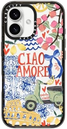 CASETiFY Impact Case for iPhone 16 [Slim  8.2 ft. 4X Military Grade Drop ProtectionWireless Charging Compatible] - Ciao Amore - Clear Black