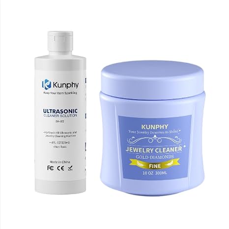 kunphy 4oz Ultrasonic Cleaner Solution and 10oz jewelry cleaner solution for Gold, Silver, Platinum Diamonds and Non-Porous Precious & Semi-Precious Jewelry