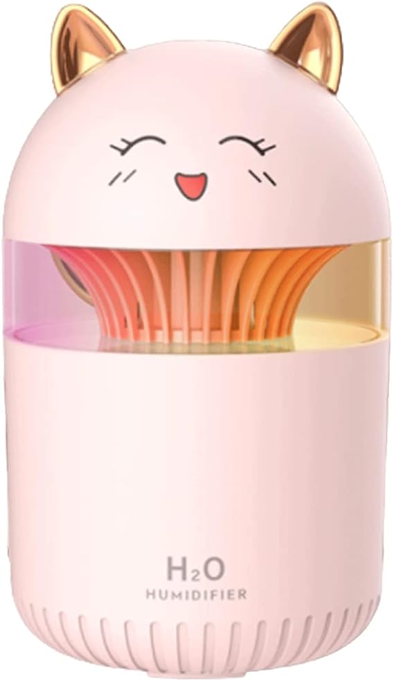Habiba Humidifier Cute Small Essential Oil Diffuser,Prevent Dry Burning and Regular Power Off,Desktop 300ml Humidifier,7-Color Atmosphere Light Silent