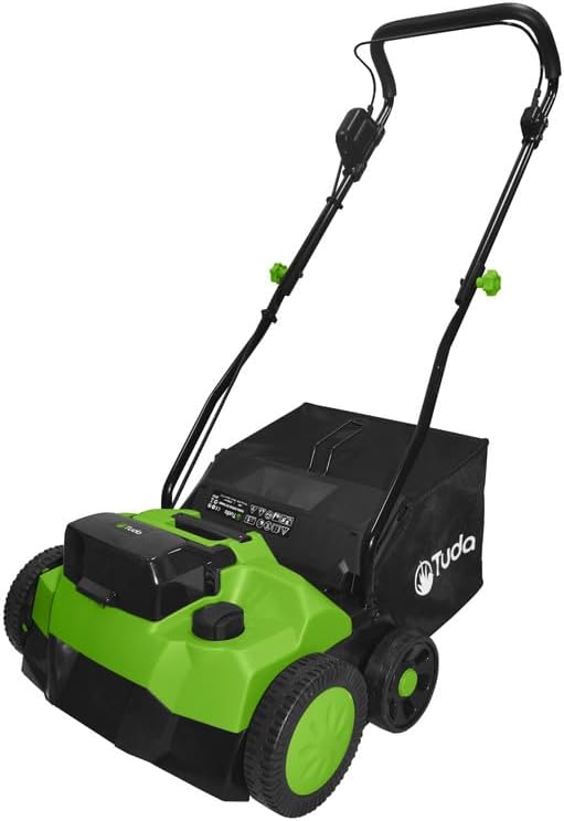 Tuda Cordless Artificial Grass Sweeper 40V – Brushless Motor, 14.2" Width, 5 Depth Settings, 20.6-Gallon Collection Bag, Includes 2x 4Ah Batteries & Fast Chargers