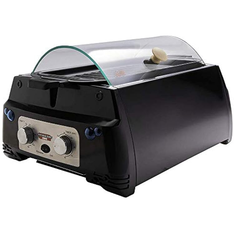 Kitchen Chef Indoor Smokeless Rotisserie Grill Large Capacity Multi Functional Stainless Steel Construction Auto Shut Off Flameless Infrared Heating Technology Tempered Glass Lid And Drip Tray Black