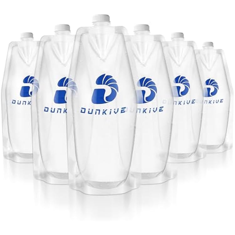 Filter Collapsible Water Bottles, 1L Canteens 32oz, Foldable Water Container for Traveling, Hiking, Camping, Backpacking - Lightweight, Reusable, Clear Design6 Pack