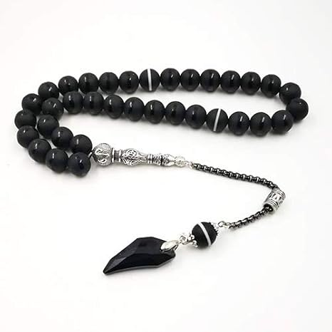 Black Crystal Tasbih with Agate Stone Bead Popular Style Muslim Misbaha Islamic Rosary Bead Eid Gift (8mm x 33beads)