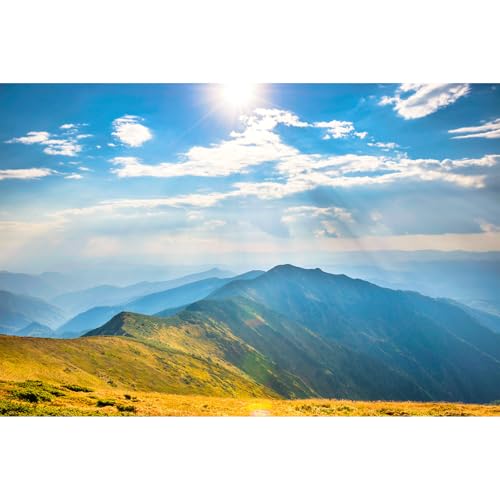 Mountain Backdrop Sunrise Foggy Mountain Ridge Nature Scenery Photography Background Spring Summer Sunset Hilltop Valley Backdrop Decors for Kids Adult Travel Hiking Vacation Photo Props 7x5ft