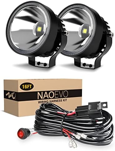 NAOEVO 2pcs 4inch Led Light Pods White Spotlight and NAOEVO 16FT 2 Leads LED Light Bar Wiring Harness Kit