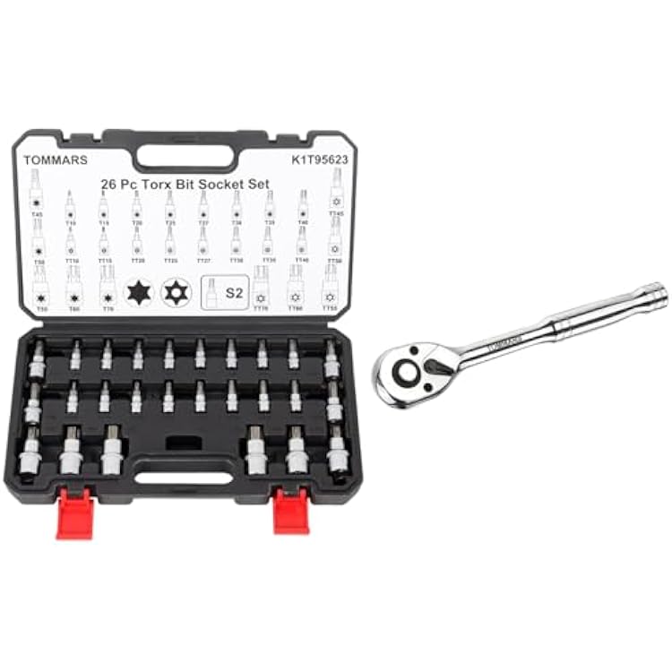 TOMMARS 14 Drive Ratchet with 26-PC Torx Socket Set