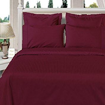 800 Thread Count Three (3) Piece Queen Size Burgundy Stripe Duvet Cover Set, 100% Egyptian Cotton, Premium Hotel Quality