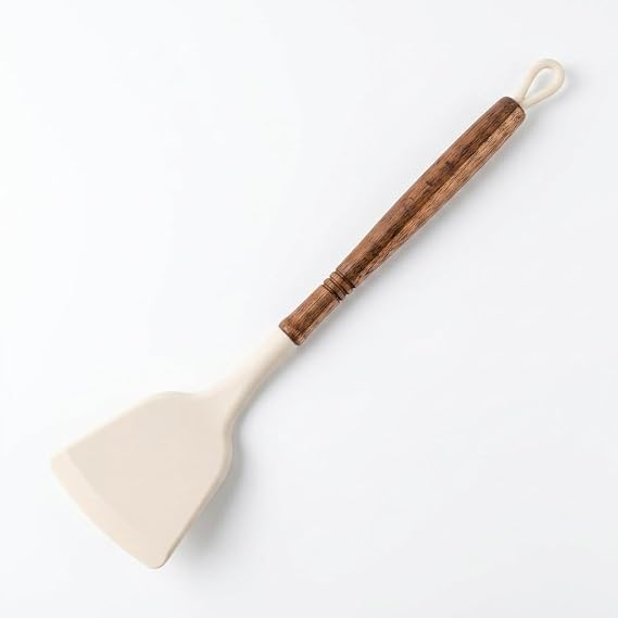Deconox Akasya Ahşap Saplı Premium Silikon Mutfak Gereçleri - Isıya Dayanıklı Servis Kaşığı, Kepçe, Spatula ve Kevgir Seçenekleriyle (SPATULA)