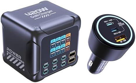 420W 8-Port USB C Charging Station Bundle with a 205W USB C Car Charger