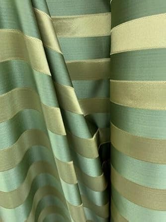 SAGE Green Gold Striped Brocade Upholstery Drapery Fabric (110 in.) Sold BTY Fabric