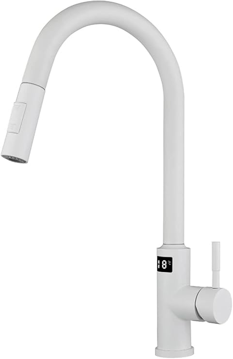 Touch Control Kitchen Faucets,Stainless Steel Kitchen Faucet With Sprayer,Kitchen Sink Faucets,High Arc Single Handle Kitchen Sink Faucet With Digital Temperature Display,Faucet For Kitchen Sink,White