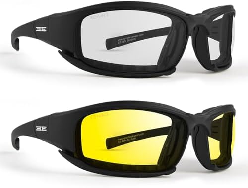 Epoch Eyewear Hybrid Motorcycle Sunglasses Convertible to Goggles 2 Pair Black Frame wClear & Yellow Lens