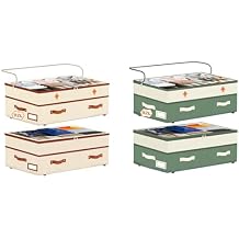 Dolicer 4 Pack Under Bed Storage with Wheels (Beige & Green), 4 Pack 92L L 6in-10in Height Adjustable Underbed Storage Containers