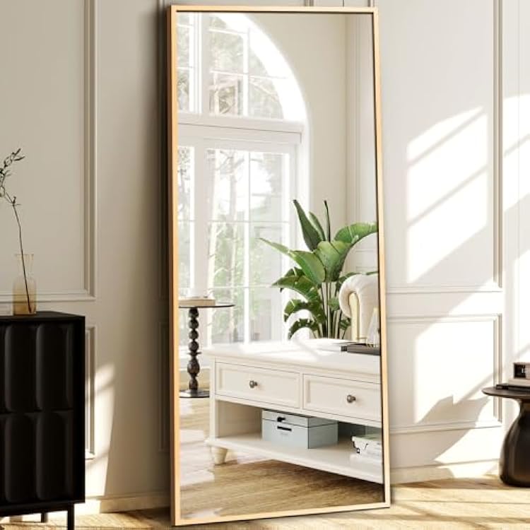 GlasFlength 64x21 Full Length Mirror Rectangle Body Dressing Floor Standing Mirrors, Gold
