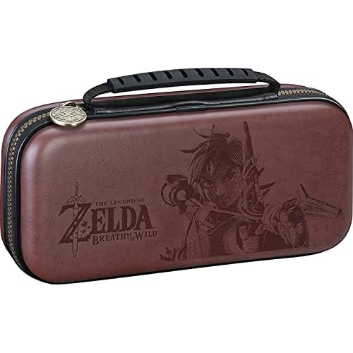 Officially Licensed Nintendo Switch Deluxe Zelda Link Travel Case Premium Hard Case Made with Koskin Saddle Leather Embossed with Zelda Breath of The Wild Art 2 Game Cases