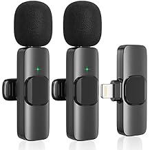 Wireless lavalier Microphone, Microphone for iPhone,2-in-1 for iPhone and iPad, Interview,Live SteamYoutubersVloggersTikTok Facebook,Clip-on Plug and Play Auto Sync. (Black)