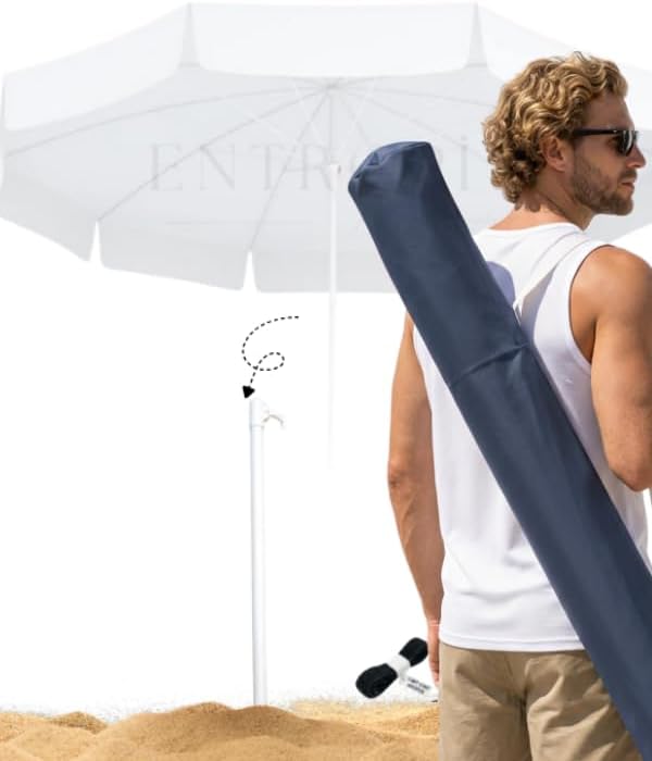 Aethra 220cm 10 Telli Beyaz Plaj ve Güneş Şemsiyesi Oxford Kumaş- Ayarlanır Başlık, Fiberglass İskelet- Teras, Balkon ve Kamp Deniz Seyahat Gölgeleme