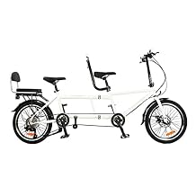 Tandem Bike - City Tandem Folding Bicycle, Foldable Tandem Adult Beach Cruiser Bike Adjustable 7 Speeds, CE FCC CCC, white, 82.6x13.8x43.3 inch