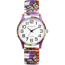 Lancardo Women Stretch Band Watch: Bohemia Elastic Analog Quartz Big Number White Dial Wristwatch Easy to Read Birthday Christmas
