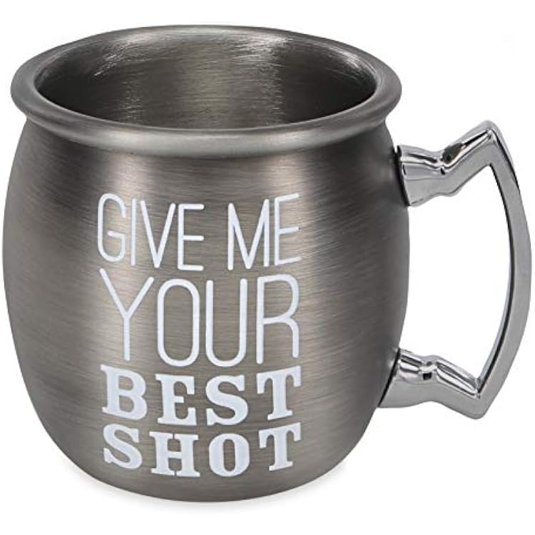 Pavilion Gift Company 2 Oz Silver Stainless Steel Moscow Mule Glass Give Me Your Best Shot