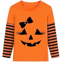 Kids Halloween Shirt Boys Girls Skeleton Hocus Pocus Pumpkin Face Glow in The Dark Graphic Tees Stripe Toddler Long Sleeve