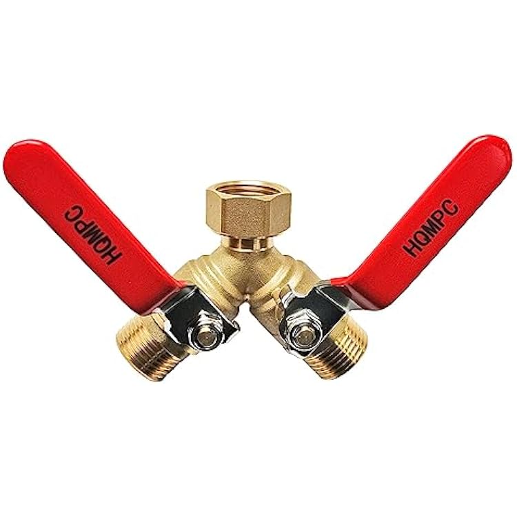 HQMPC Garden Hose Y Valve Splitter With Stainless Steel Long Handle - Brass 2 Way Water Adapter, 34 GHT Thread