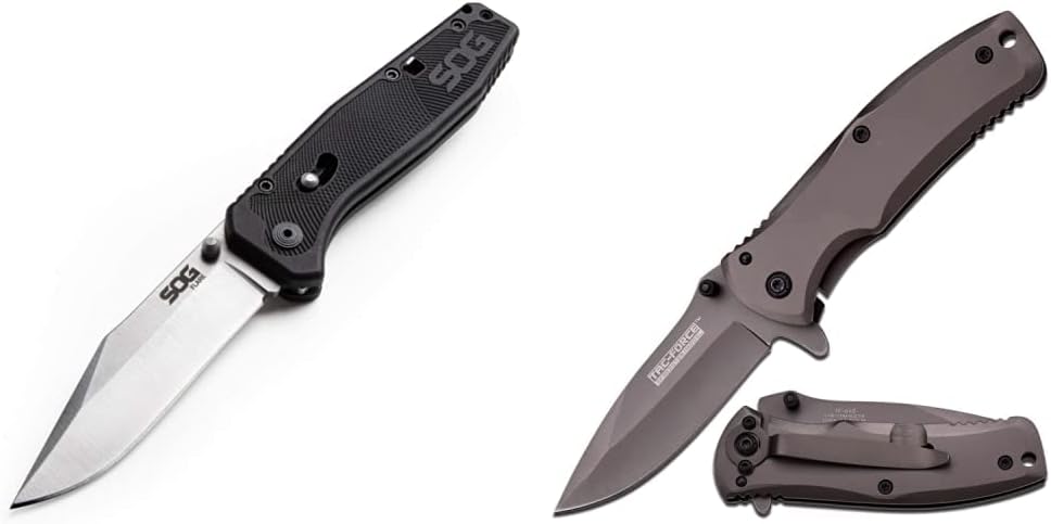 SOG Flare Folding and Pocket Knife Assisted Opening Tech Knife & Tac-Force- Spring Assisted Folding Pocket Knife –Grey TiNite Coated Stainless Steel Blade and Handle - TF-848