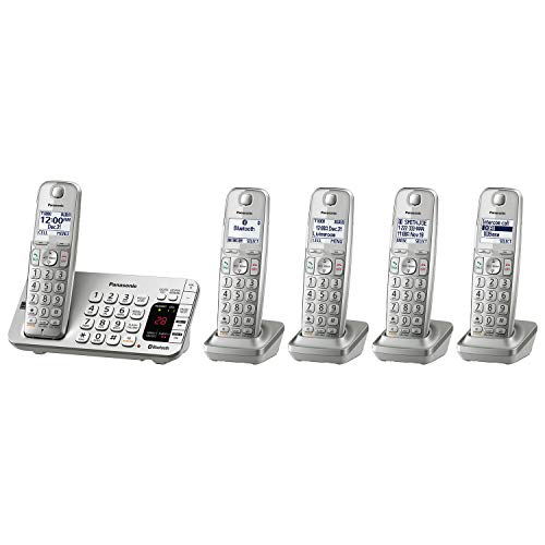 Panasonic Link2Cell Bluetooth Cordless DECT 6.0 Expandable Phone System with Answering Machine and Enhanced Noise Reduction - 5 Handsets - KX-TGE475S Silver