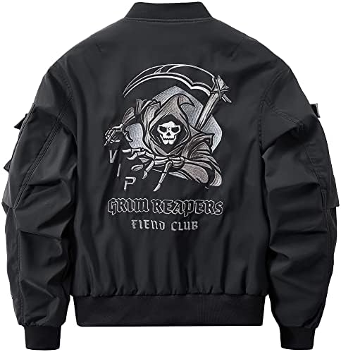 Reaper Embroidered Bomber Jacket Men Streetwear Black Cargo Jackets Coats Baseball Jacket